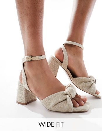 Wide Fit Hansel knotted mid heeled sandals in stone