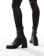 Wide Fit Ranger smart mid-heel boots in black