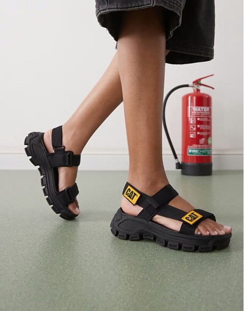 CAT Progressor web bold chunky sandals in black womens
