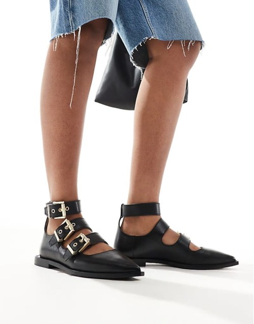 Susan buckle leather ballet shoe in black