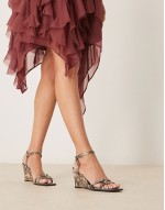 Nerida wedge heeled sandals in snake pu